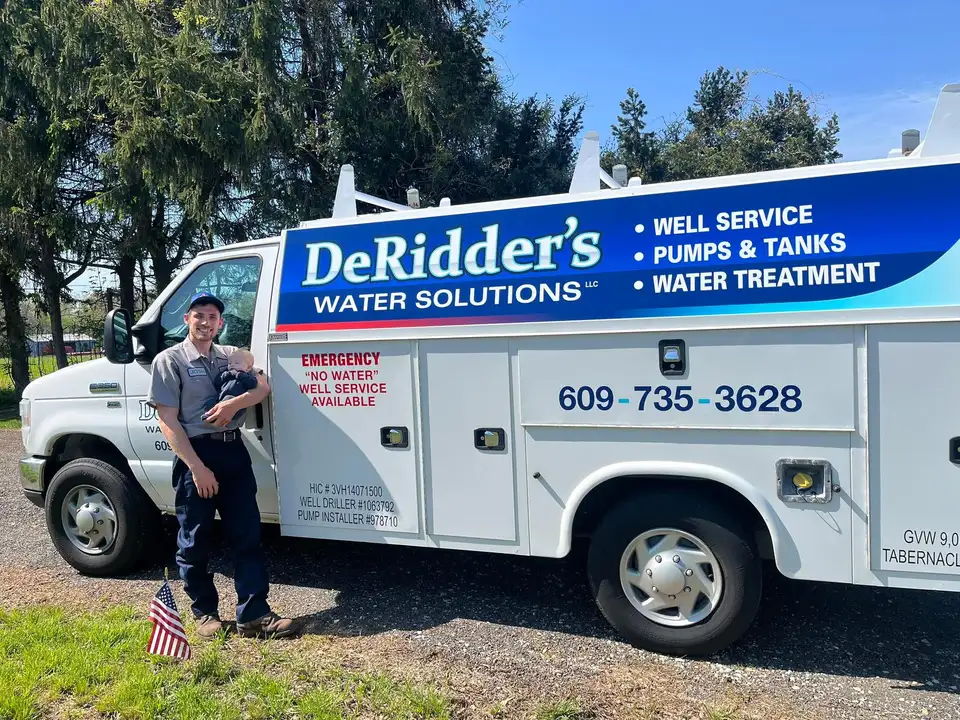 DeRidder's Water Solutions branded service truck in Tabernacle, NJ